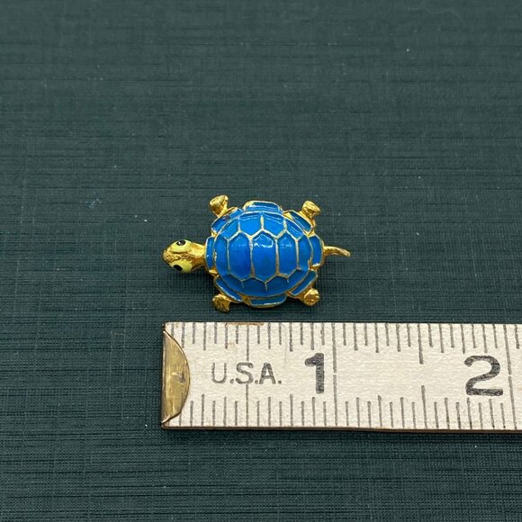 Vintage Korea Blue Turtle Scatter Pin Brooch Gold Tone Small 1 inch Tortoise - Picture 3 of 7
